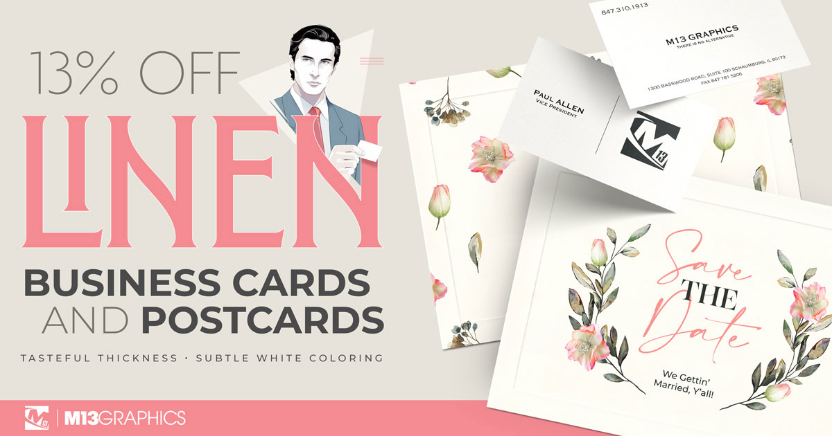 13% Off Linen Business Cards and Postcards
